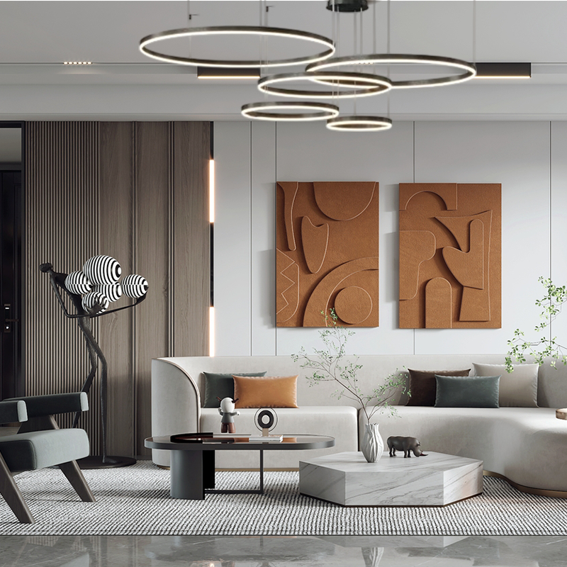 Modern 5-Ring Black Pendant Light Living Room